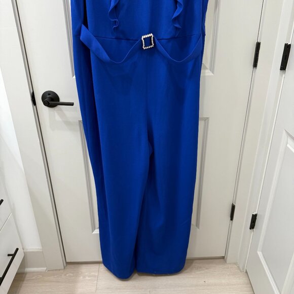 NEW Betsey Johnson 22W Ultramarine Ruffle Belted Jumpsuit Wide Leg - Picture 4 of 9
